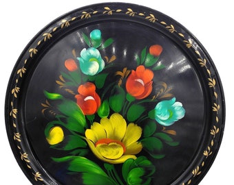 Vintage Russian tray  ,Vintage Serving Tray Floral Russian Hand Painted Metal tray