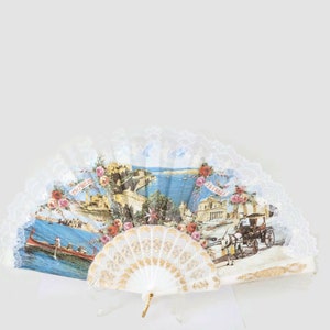 Vintage hand fan  fabric and celluloid  Hand Fan Circa 1970&#39;s