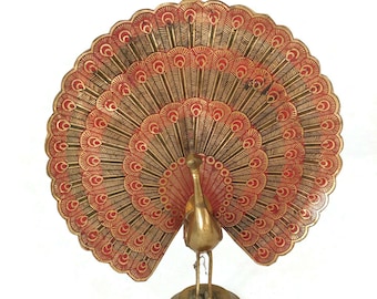 Vintage Brass  tray Peacock Figurine, Peacock Statue, Engraved Brass Peacock, Bird Figurine, Peacock Decor, Peacock Ornament