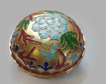 Vintage  CHINESE Cloisonne Enamel Metal Lidded Trinket pill box  trinket box,  pill box collectible pill boxes  gift idea