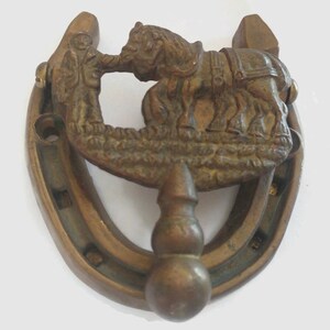 Vintage  English Brass Horse shoe and man with a horse door knocker