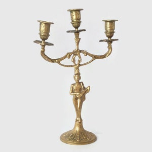 Vintage  brass  French  Three armed candle holder candlestick holder Ornate Decorative home decor
