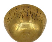 Vintage Decorative small Chinese Brass bowl,marked china with decorated with primitive people and trees