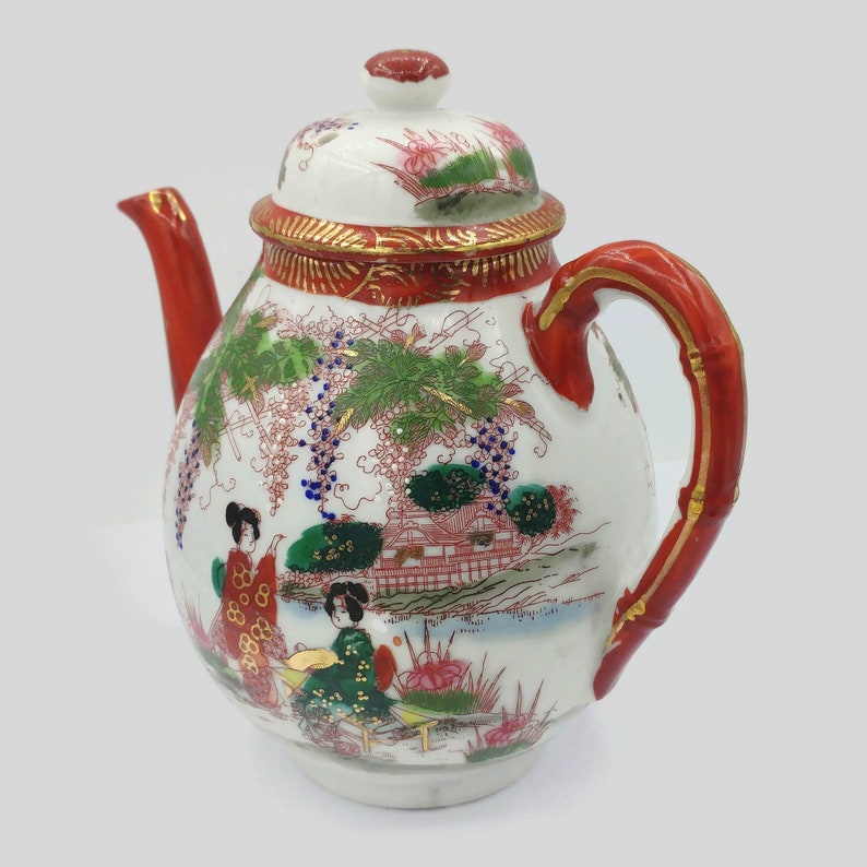 Vintage Japanese Kutani teapot orange porcelain teapot Etsy