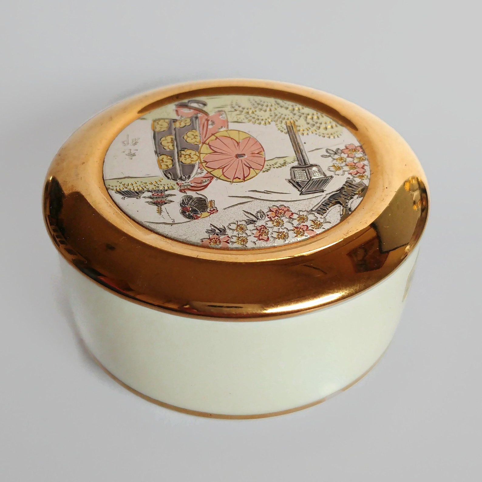 Vintage Japanese Pill Box Chokin Art Trinket Box Porcelain Etsy