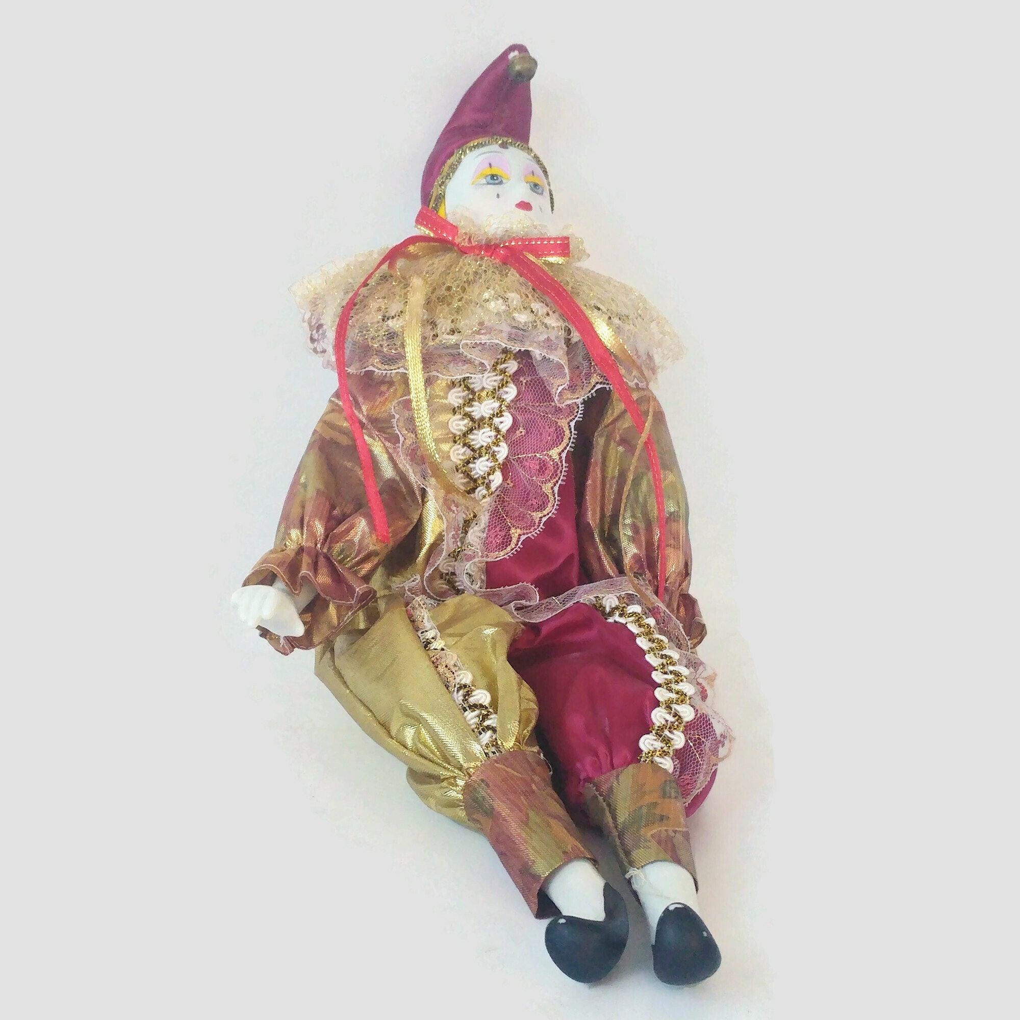 Vintage Jester Doll Pierrot Porcelain Carnival Etsy