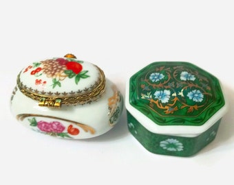 Vintage Lot 2 pill box  trinket box, porcelain  pill box collectible pill boxes  gift idea Delprado Trinket Boxes