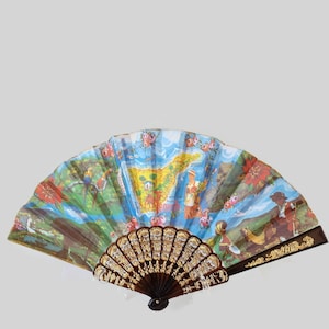 Vintage hand fan  fabric and celluloid  Hand Fan Circa 1970&#39;s
