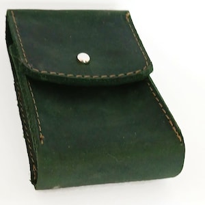 Dark green leather cigarette case, Vintage Leather cigarette case