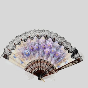 Vintage Spanish fabric and celluloid  Hand Fan Circa 1970&#39;s