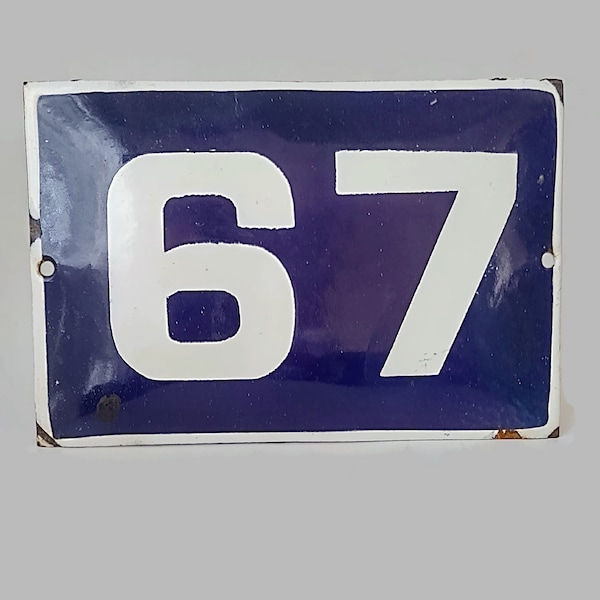 Vintage Emaille Hausnummer - Hausnummer 67 - Türschild - Altes Adressschild - Emaille Nummer Schild - Straßenschild Nummer 67