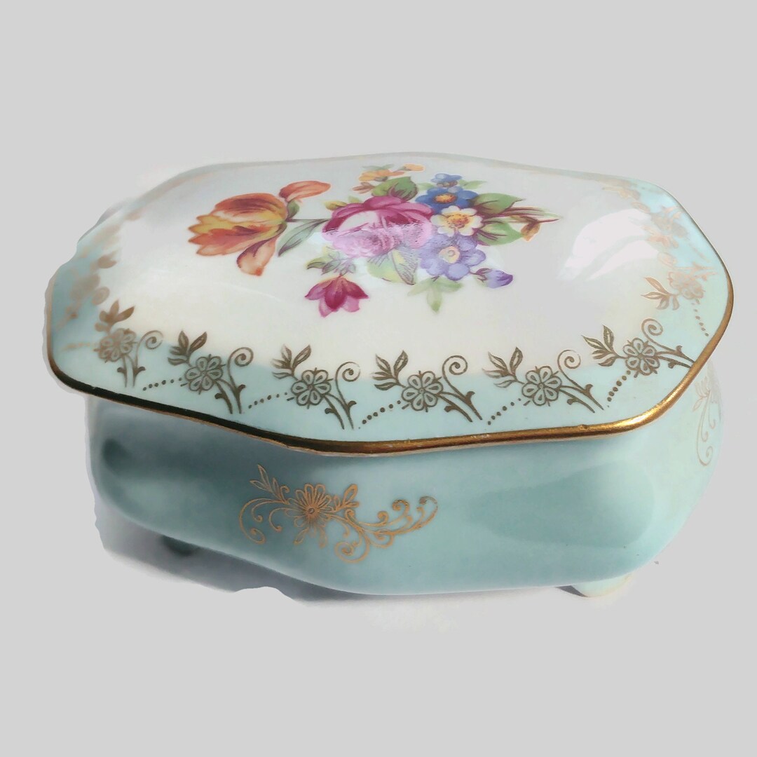 Vintage German Pill Box Hand Painted Footed Bone China Trinket Etsy