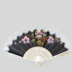 Vintage hand fan  fabric and celluloid  Hand Fan Circa 1970&#39;s