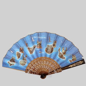 Vintage hand fan  fabric and celluloid  Hand Fan Circa 1970&#39;s