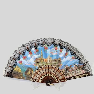 Vintage hand fan  fabric and celluloid  Hand Fan Circa 1970&#39;s