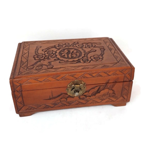 Vintage Wood Wooden Jewelry Trinket Pill Box 