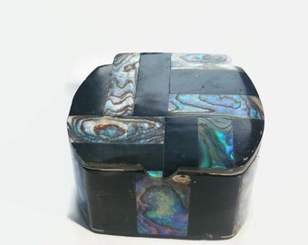 Vintage   Brass Decorative box , decorated  with a mother of pearl gift idea
