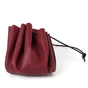 vintage Cordon de serrage en cuir véritable Seau seau, sac à main rétro, petit sac à main à la monnaie rouge bordeaux