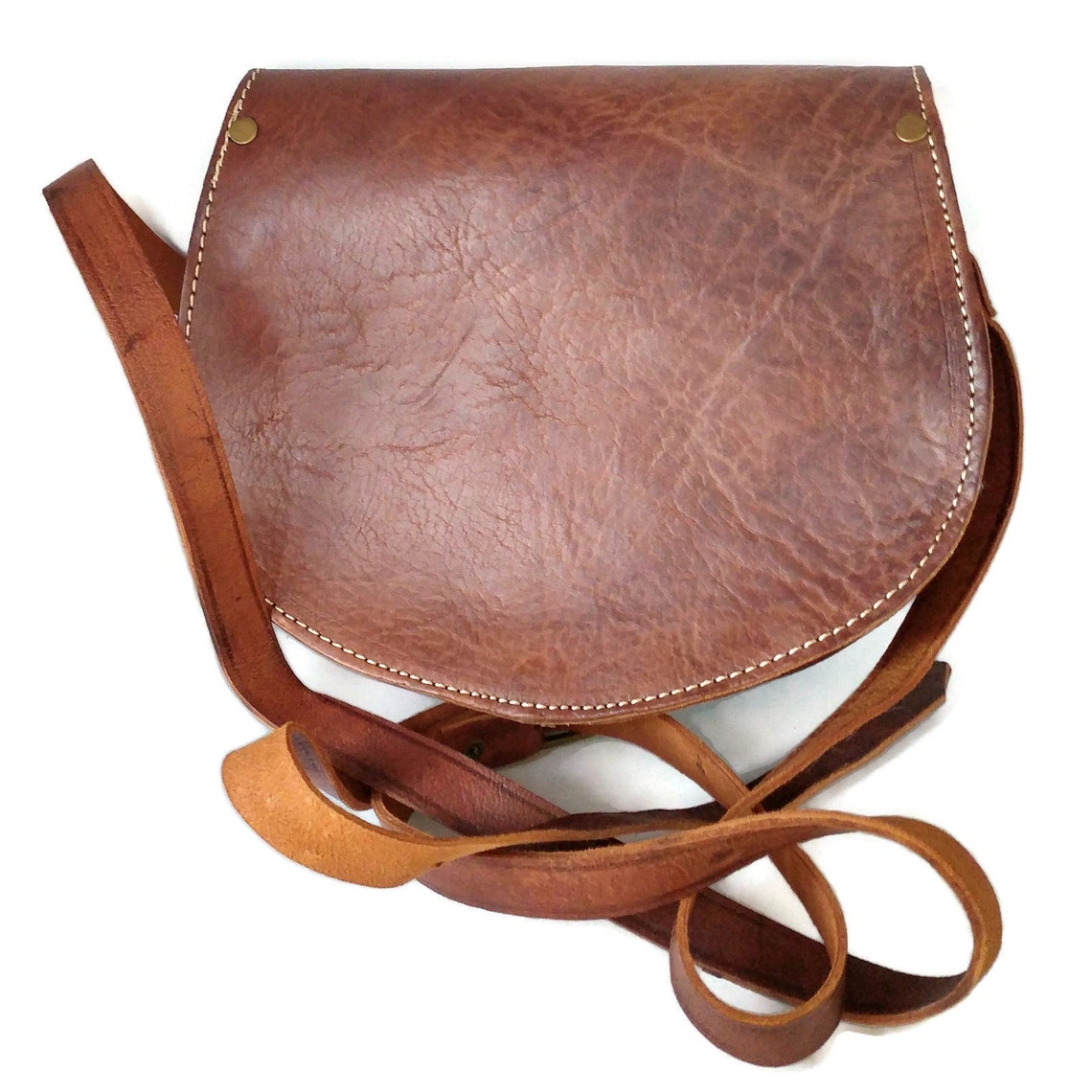 Vintage Brown Leather Shoulder Bag: Embossed Design, Ladies Handbag, foto 2 di 4