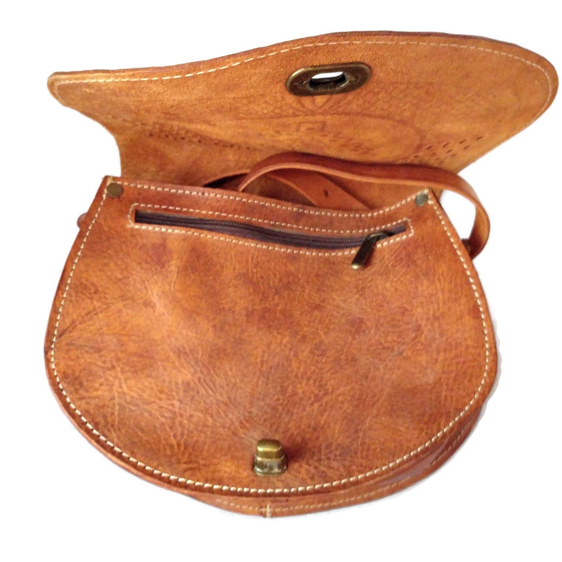 Vintage Brown Leather Shoulder Bag: Embossed Design, Ladies Handbag, foto 3 di 4