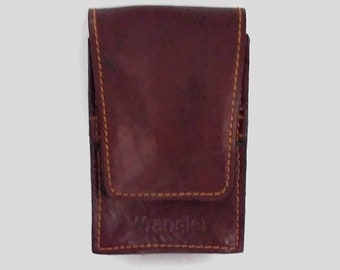 Dark brown leather cigarette case Vintage signed" WRANGLER" Gift for smokers.Leather cigarette case  with  belt hanger