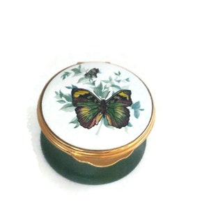 Vintage English  trinket box collectible pill box  enamel box