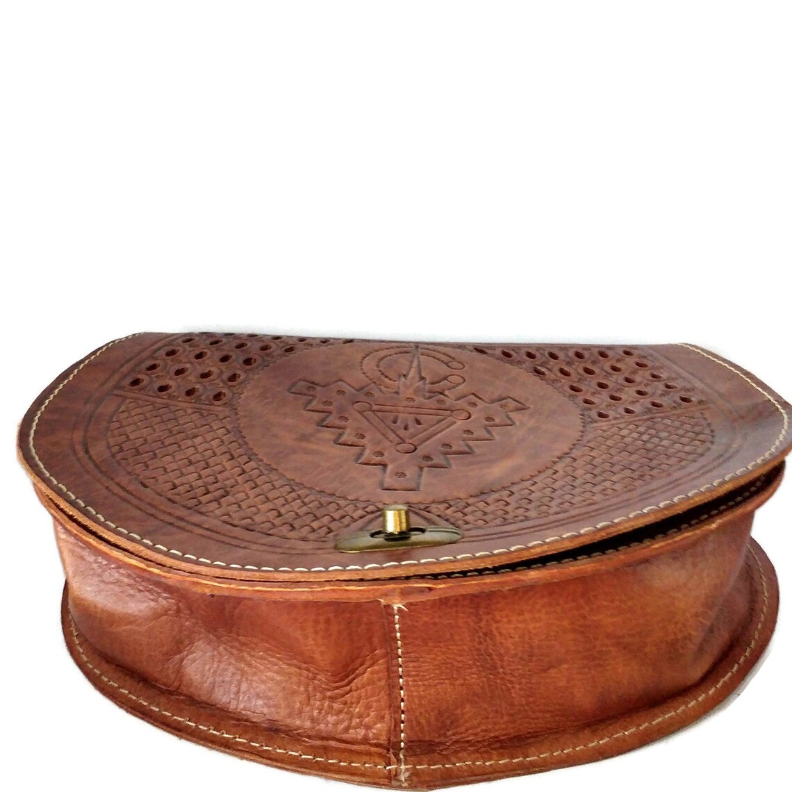 Vintage Brown Leather Shoulder Bag: Embossed Design, Ladies Handbag, foto 4 di 4