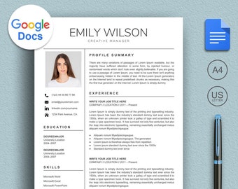 Plantilla de currículum de Google, plantilla de currículum de Google Docs (descarga instantánea)