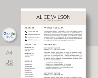 Plantilla de currículum para Google Docs, descarga instantánea de la plantilla de currículum para Google Docs, CV para Google Docs