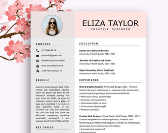 Plantilla de currículum, Plantilla de currículum profesional, Plantilla de currículum creativa para Word, Currículum con carta de presentación (Descarga instantánea)