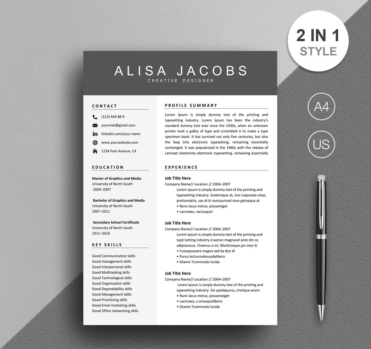 Resume Template, Professional Resume Template Instant Download ...