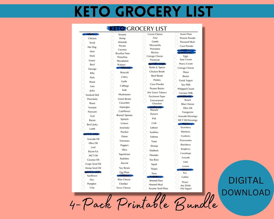 Keto Printable Grocery List Low Carb Meal and Grocery Planning Weekly