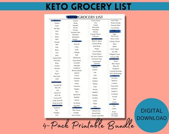 Keto Printable Grocery List, Low Carb Meal and Grocery Planning, Weekly Menu Planner, Keto fitness Tracker