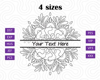 Mandala Split Monogram Embroidery File, machine embroidery design, 4 sizes, 9 formats