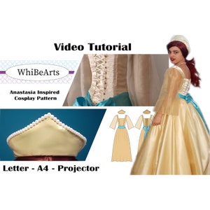 Anastasia Romanov Cosplay Pattern Bundle | Dress + Crown | PDF + Projector Sewing Pattern | Multi Size | Adults | instructions included