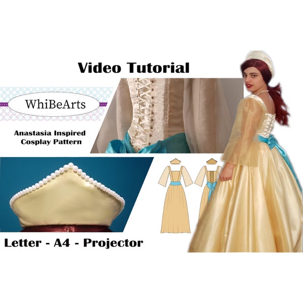 Lot de motifs de cosplay Anastasia Romanov | Robe + Couronne | Patron de couture PDF + projecteur | Multi-taille | Adultes | instructions incluses