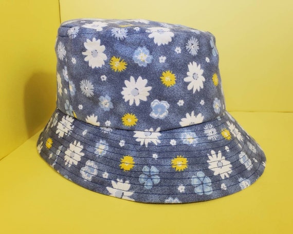 Floral Denim Bucket Hat: 90s Cotton Flower Print - Etsy display picture 1