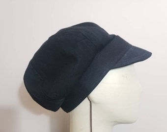 Black Denim Newsboy Cap - Handmade