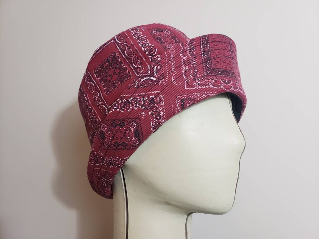 Red Bandana Denim Bucket Hat With Split Back - Handmade - Etsy display picture 3