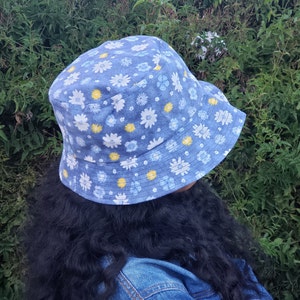 Floral Bucket Hat / Denim Bucket Hat / 90&#39;s Fashion / Gifts For Her