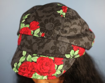 Red Roses and Black Lace Newsboy Cap