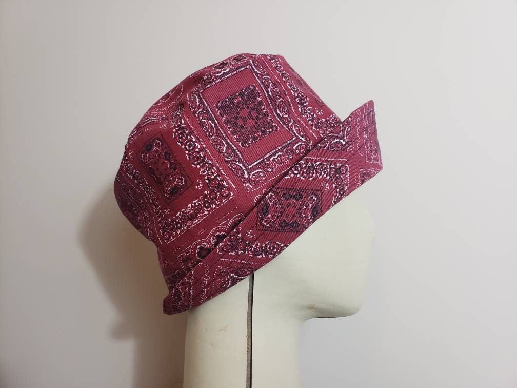 Red Bandana Denim Bucket Hat With Split Back - Handmade - Etsy