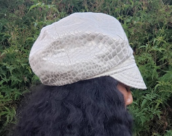 Gold Metallic Crocodile Print Newsboy Cap - Handmade