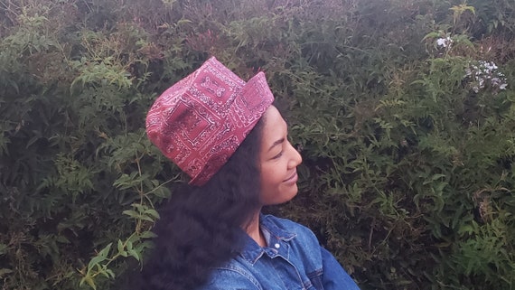 Reversible Red Bandana Bonnet Hat with Denim Lining Red Bandana Denim Bucket Hat With Split Back - Handmade - Etsy main image 2