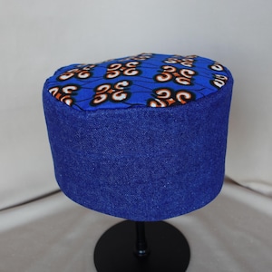 Vibrant Denim Kufi Hat with African Print Accent - Handmade in the USA