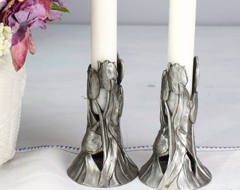 Tulips Pewter Candleholders, Vintage Metal Candle Holders, Fireplace Home Decor, Vintage, Candlesticks Holders, Spring Easter 1990 Canada