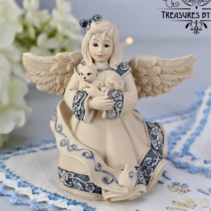Figura de Sarah's Angels®, Ángel "Harmony" con gatito, decoración de resina pastel, 2002