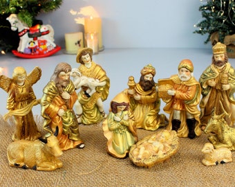 Nativity 11pc Set, Birth of Jesus Christ, Christmas, Religious, Ceramic, Our Savior Baby Jesus, Vintage, Hand Painted, Navidad, Shelf Decor