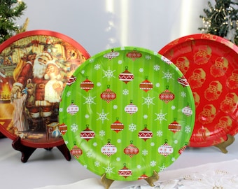 Tin Christmas Plates: Vintage Set of 3 Holiday Metal Bowls