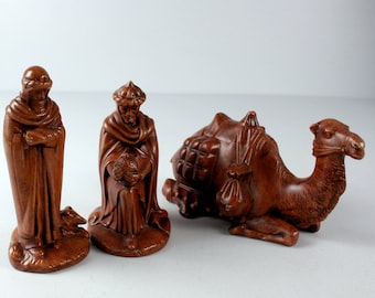 Ceramic Wise Men & Camel, HandPainted,  Large Nativity Set, Bethlehem, Christmas, Religious, Brown Figurine, Brown Camel, Offering the Gifts